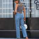 OFLUCK Women's Wide Leg Jeans Mid High Waisted Boyfriend Jeans Straight Leg Loose Fit Denim Pants (Brown, S)