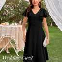 Bbonlinedress Vintage Cocktail Dress V Neck Women Formal Wedding Guest Retro Church Tea Length Mother of The Bride Dress (Black, M)