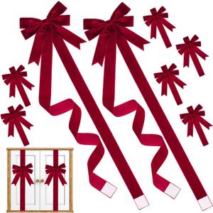 6Pcs Christmas Velvet Cabinet Ribbons Bows Decorations Large Red Knob Easy to Install Kitchen Cabinet Door Ribbon Bow for Fireplace Festive Decor Xmas Tree Gifts Party Supplies(Burgundy)