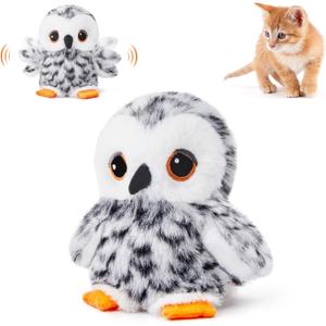 Potaroma Flapping Owl Cat Toys (No Flying), Lifelike Bird Chirp, Rechargeable Touch Activated Kitten Toy, Interactive Catnip Kicker Exercise Toys 4.0" for All Breeds