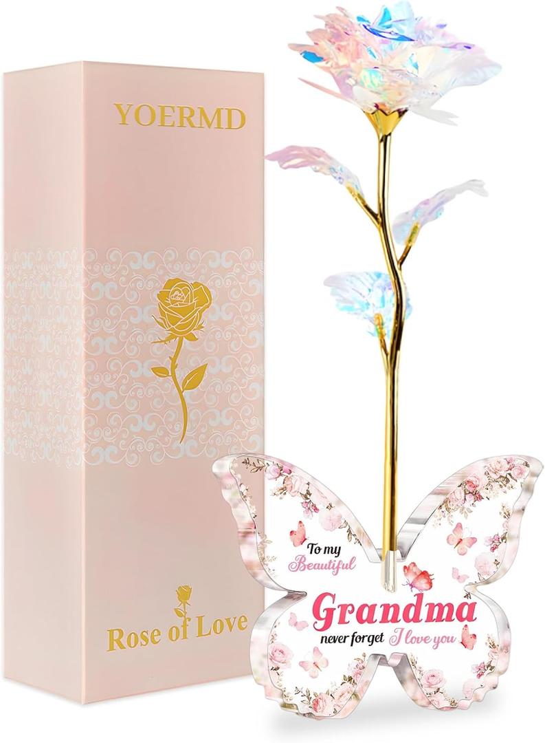 Unique Gifts for Grandma Birthday, Pink Preserved Flowers Galaxy Rose with 4.23.15 Inch Acrylic Butterfly Stand-Delicate Grandma Christmas, Valentines, from Grandkids