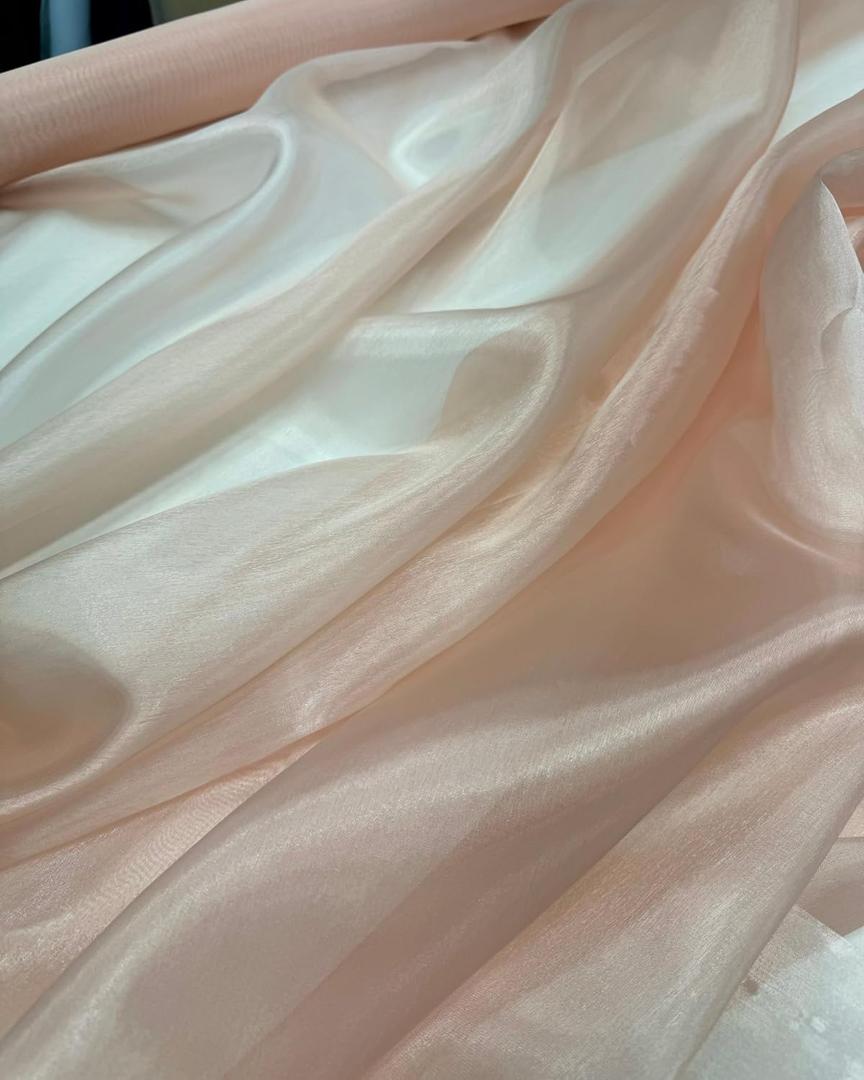 Sheer Organza Fabric by The Yard for Sewing Fashion Wedding Dress DIY Event Decorations, 60 Wide Sparkle Silky Crystal Organza Fabric (Peach, 5 Yard)