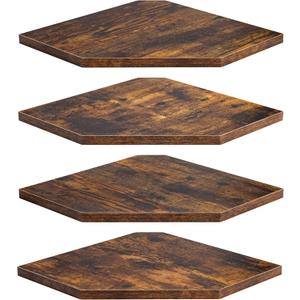 Fun Memories Corner Shelf Wall Mount, Floating Corner Shelves, Set of 4 Corner Wall Shelf Organizer, Rustic Wood Wall Storage Display Shelves for Living Room Bedroom Bathroom Kitchen, Rustic Brown (10.5"W x 10.5"D)