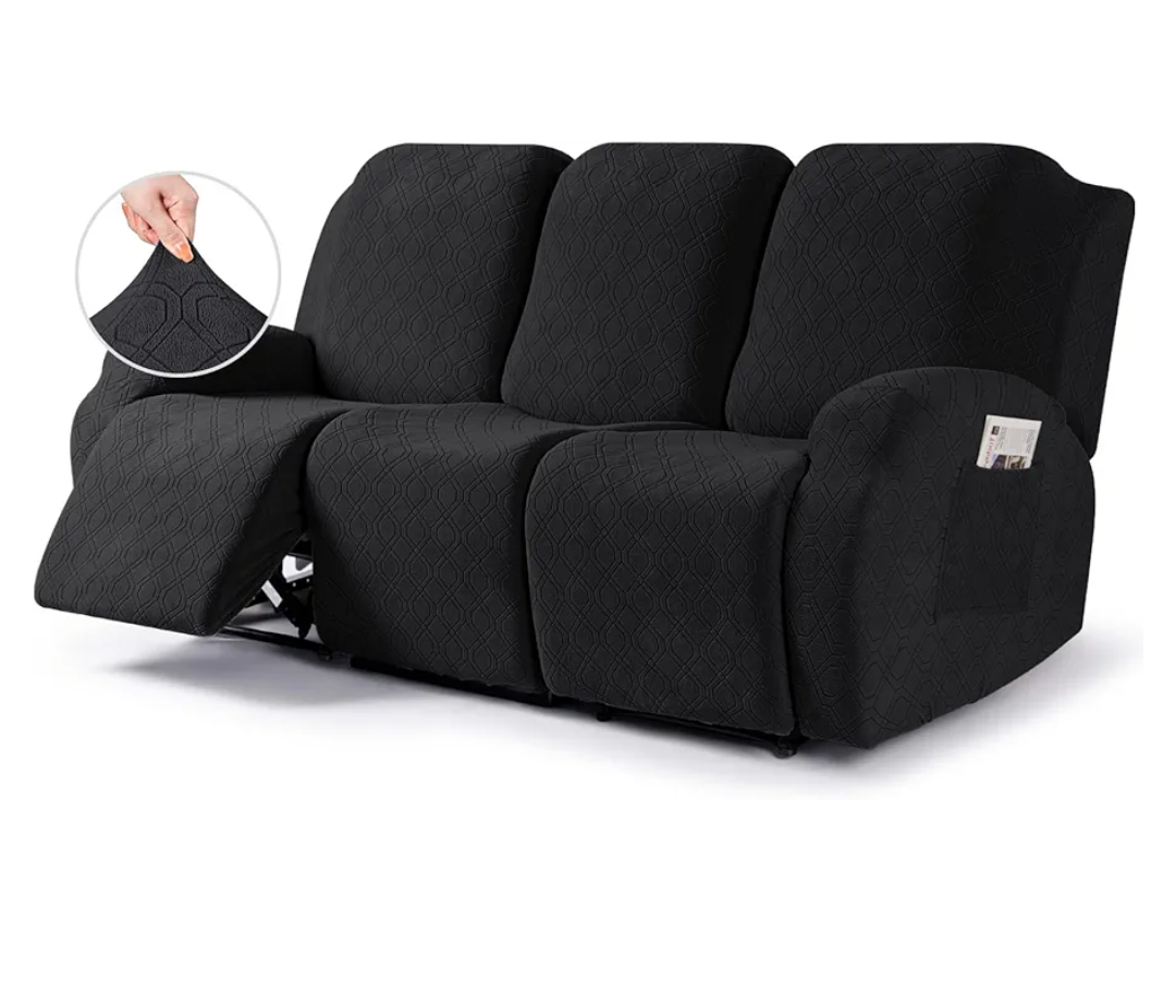 VANSOFY Recliner Cover, 3-Pieces Stretch Reclining Couch Covers with Pockets Reclining Sofa Slipcovers 3 Seater Soft Washable Furniture Protector for Dogs Cats (Black) 