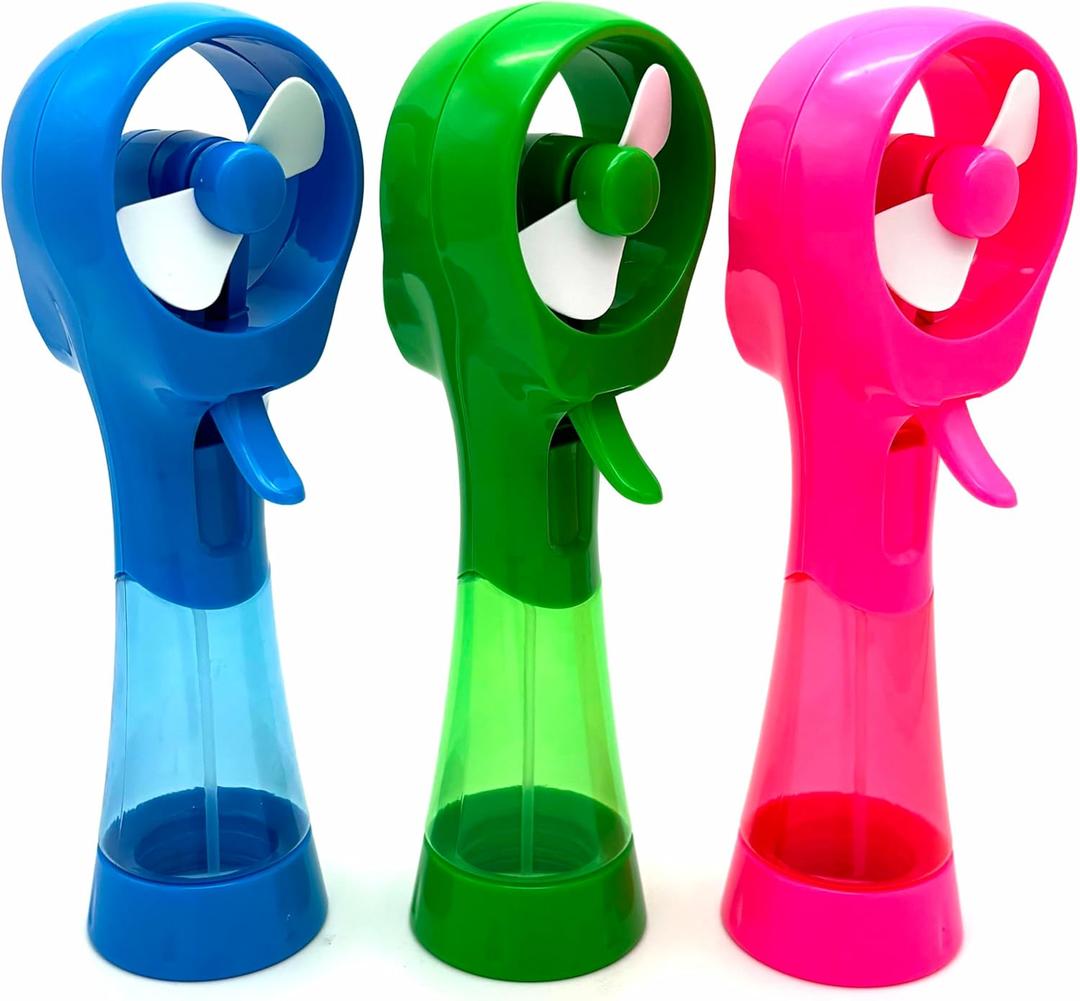 3 Pack Elite Battery Powered Handheld Water Misting Fans Personal Outdoor Cooling Fan (Blue/Green/Pink)