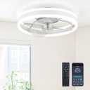 Low Profile Ceiling Fans with Lights and Remote, 15.7'' Led Flush Mount Ceiling Fan, Stepless Dimmable Bladeless Small Ceiling Fans with Lights for Bedroom, Living Room and Kitchen - White