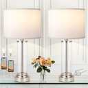 Nickel Bedroom Lamps Set of 2 - Touch Bedside Lamp for Night Stands with USB C+A, 3 Way Dimmable Nightstand Table Lamps for Living Room, Modern Glass Lamp for Bed Side Guest Room