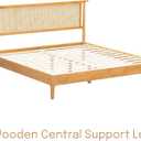NTC Ruby Wooden Bed Frame with Headboard and Natural Rattan, Solid Oak/Rubber Wood Foundation with Silent Slats, 1000 Lb Capacity, Effortless Assembly (Natural Cane - Rustic Oak, Queen)