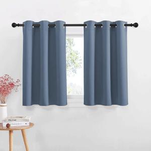 NICETOWN Window Short Curtains for Kitchen, Home Fashion Solid Grommet Top Blackout Thermal Insulated Curtain Drapes for Cafe Window, W 42 x L 36-inch 1.2 inches Header, Stone Blue, 2 Panels