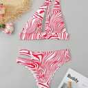 One-Shoulder Cutout Bikini Swimsuit with Fluid Pattern, Size Medium