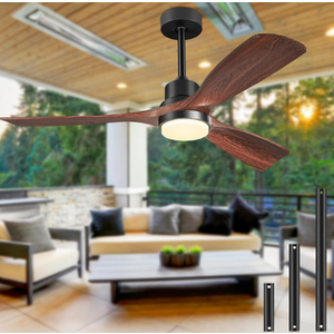 Ceiling Fans with Lights and Remote, 52 Inch Outdoor Ceiiing Fan for Patios Indoor with 3 Downrods, 3 Blades Modern Ceiling Fan, 6 Speed Reversible Quiet DC Motor Solid Wood Fan,52in, WNalnut