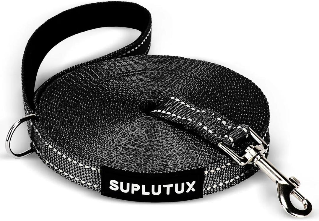 Reflective Dog Leash10FT/16FT/30FT/50FT/100FT Durable Nylon Training Leash with Heavy-Duty Metal Clasp, High Visibility for Night Walking, Perfect for Small, Large Dogs (Black, 30FT)