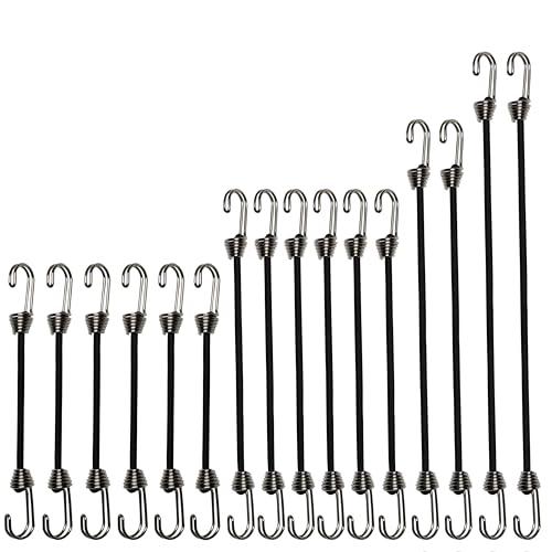 YELIER Mini Bungee Cords with Hooks. Versatile Outdoor Bungee Cord Set. Includes, 2inch, 4inch, 6inch, and 8inch, Totaling 16 Bungee Cords (16pcs, Black, Four Sizes)