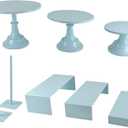 Set of 8 Blue Cake Stands Donut Holder Round Metal Dessert Display Risers Cupcake Stand Serving Platter for Weddings Birthday Baby Showers Anniversary Party