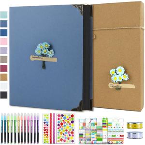 Vienrose DIY Scrapbook Photo Album Kit with Pens Tapes and Stickers 60 Pages Hardcover 8.5x11 Inches 3 Rings Removable Black Paper Scrapbooking for Lover Friends Kids Wedding Skyblue