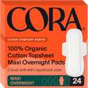 Cora 100% Organic Cotton Topsheet Pads Maxi Overnight Pads (24 Count)