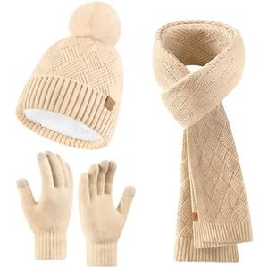 Leuceiy Winter Hats Scarf Gloves for women men,Winter Clothes Knitted Fleece Lined Beanie Thermal Gloves Long Scarf