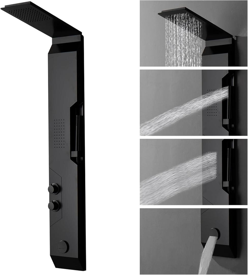 Homevacious 4 IN 1 Stainless Steel Multi-Function Shower Panel Tower System
Rainfall Shower Head Massage Body Jets Handheld Shower and Bath Tub Spout Wall Mounted Bathroom Shower Panel Matte Black