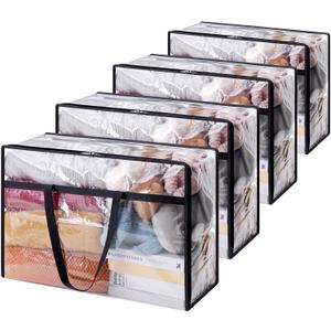 Lifewit 4 Pack Clear Clothes Storage Bags, 60L Plastic Blanket Storage Bag, Vinyl Foldable Moving Bags with Zipper, Closet Organizers and Storage Containers for Bedding, Duvet, Comforter