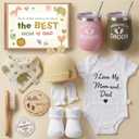 New Mom Gifts for Women, Top Pregnancy Gifts for New Parents, Gender Reveal Gifts with Mom and Dad Baby Shower Gifts Basket with Tumblers, Newborn Essentials, Decision Coin & Card for First Time Moms Green 13 PCS
