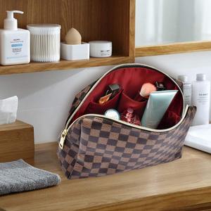 Makeup Bag, Cosmetic Bag, Portable Leather Large Checkered Makeup Bag, 2 Pack Large Capacity Travel Cosmetic Bag for Women, Lightweight Design and Waterproof Toiletries Bag Christmas Gifts