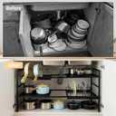 Pots and Pans Organizer Under Cabinet, Expandable Length, Adjustable Height Under Sink Shelf 2 Tier with 10 Dividers Under Cabinet Shelf, Pot and Pan Lid Holder Rack (Black)