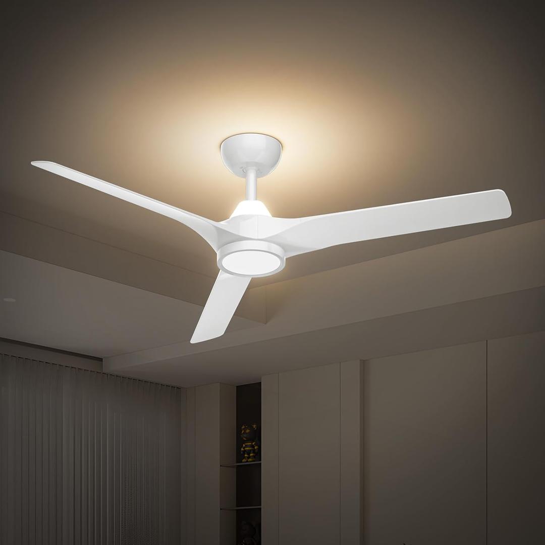Ceiling Fans with Lights and Remote, 52 inch, Reversible Quiet DC Motor, 6 Speeds,Dimmable, Flush Mount White Ceiling Fan with Night Light for Living Room, Bedroom, Kitchen, Patios