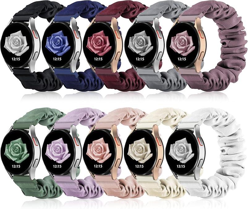 Compatible with Samsung Galaxy Watch 7/6/5/4/Active 2/FE Bands - 40mm/44mm, 20mm Quick Release Scrunchie Strap - Stretchy Cute Elastic Fabric Bands (10-Pack) Women