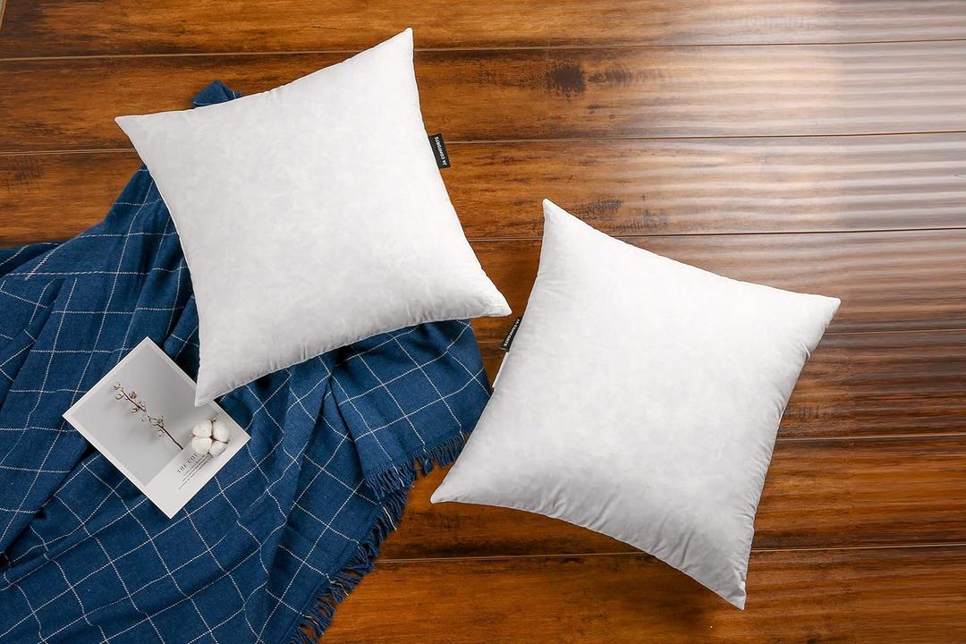JA COMFORTS 2222 Premium Goose Down Feather Throw Pillow Inserts(Set of 2)-5% Down Filling,High Filling Weight,250 TC Cotton Cover, Square, White