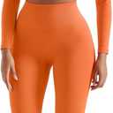 SUUKSESS Women 2 Piece Workout Sets Hidden Scrunch Hip Lifting Seamless Leggings Long Sleeve Yoga Crop Tops (Orange, S)