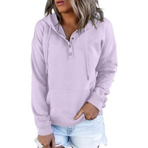Dokotoo Womens 2025 Hoodies Button Collar Drawstring Hooded Pullover Sweatshirt Casual Long Sleeve Tops Shirts (Medium, Purple 3)