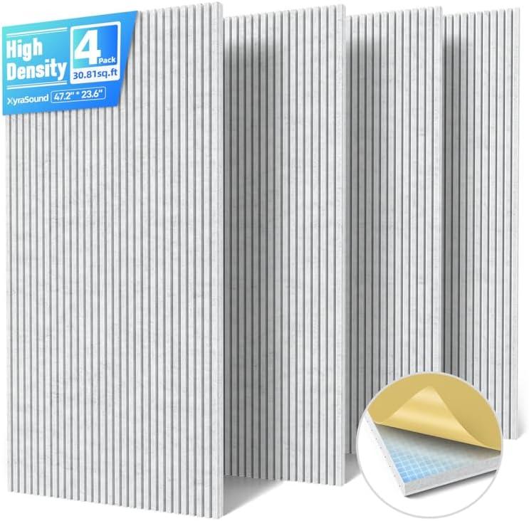 4 Pack Large Acoustic Panels Sound Absorbing with Self-Adhesive, 47.2*23.6*0.36 High Density Sound Proof Foam Panels for Walls, 3D Vertical Soundproof Wall Panels for Home Studio Office Decor-Gray