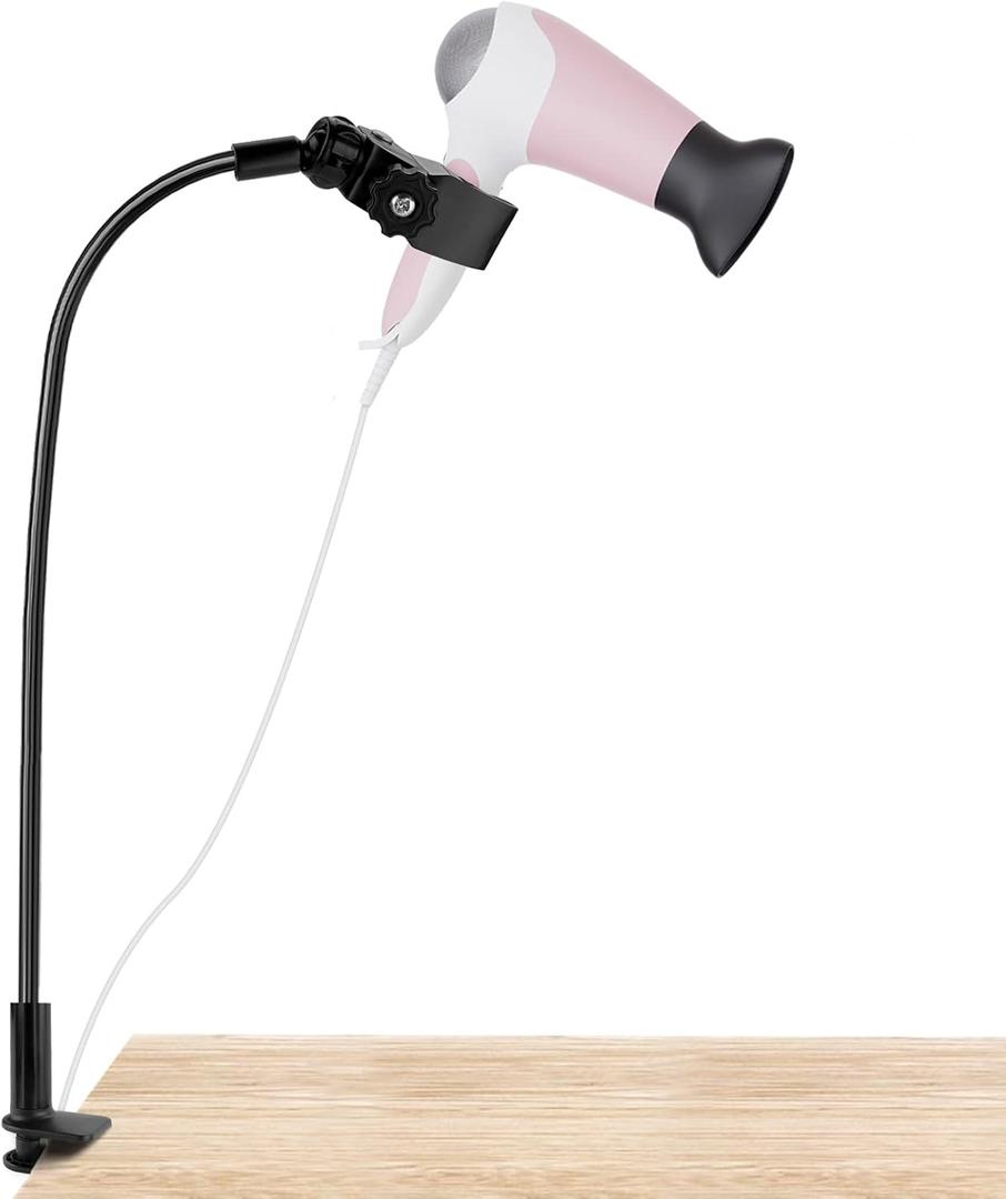 LUEXBOX 360 Degree Rotating Lazy Hair Dryer Stand, Adjustable Hose Hands Free Stand with Clips for Countertop (Black)