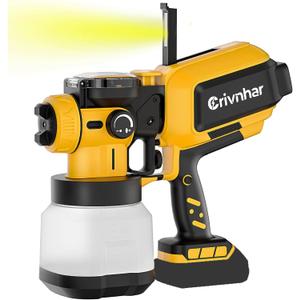 Cordless Paint Sprayer 70000RPM Compatible for DeWALT 20V Battery,1200mL Handheld HVLP AUTO Paint Sprayer with Brushless Motor for Home Furniture Deck Walls Ceiling Cabinets Fence Door(No Battery) (Yellow)