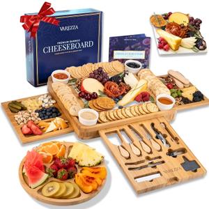 Extra Large Charcuterie Boards Gift Set: Marble Bamboo Cheese Board Set- Unique Mothers Day Gifts for Mom, 23 Entertaining Accessories, Wedding Gifts for Couple, House Warming Gifts New Home