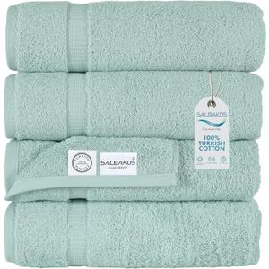 SALBAKOS 100% Turkish Cotton Bath Towels | 4 Piece Turkish Bath Towels 27x54 in Standard Size | Premium Hotel Quality, Super Absorbent, Thick & Plush Turkish Bath Towel (Seafoam Green, 4 Bath Towels)