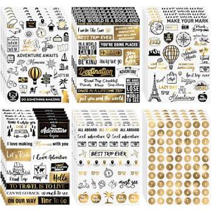 30 Sheets Vintage Travel Stickers Gold Foil Scrapbook Stickers Travel, Accessories for DIY Journals Planners Collage Albums, 6x8 Inch, Adhesive Vinyl Adventure Laptop Decals Gifts for Women Menn