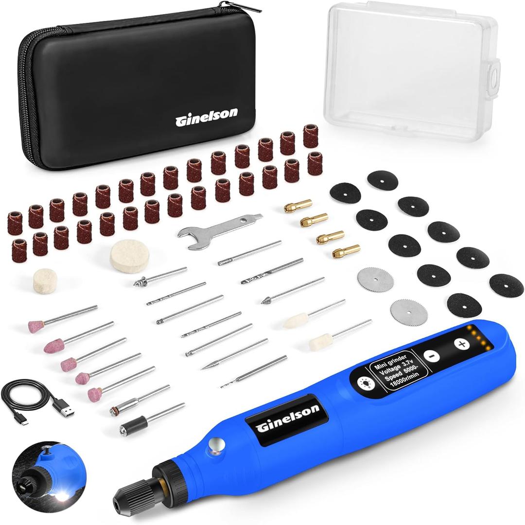 Cordless Rotary Tool, 5 Variable Speed Mini Rotary Tool Kit with 64 Accessories, 3.7V Type-C Charging Power Rotary Tool for Engraving, Sanding, Polishing, Carving, Cutting, DIY Crafts (Blue)