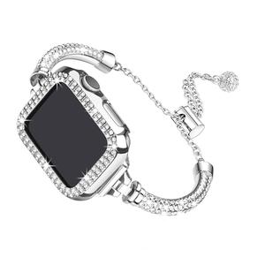 Secbolt Bling Bands Compatible with Apple Watch Band Series 7 41mm with Case, Women Dressy Metal Bracelet with Rhinestone Bumper for iWatch 7, Silver