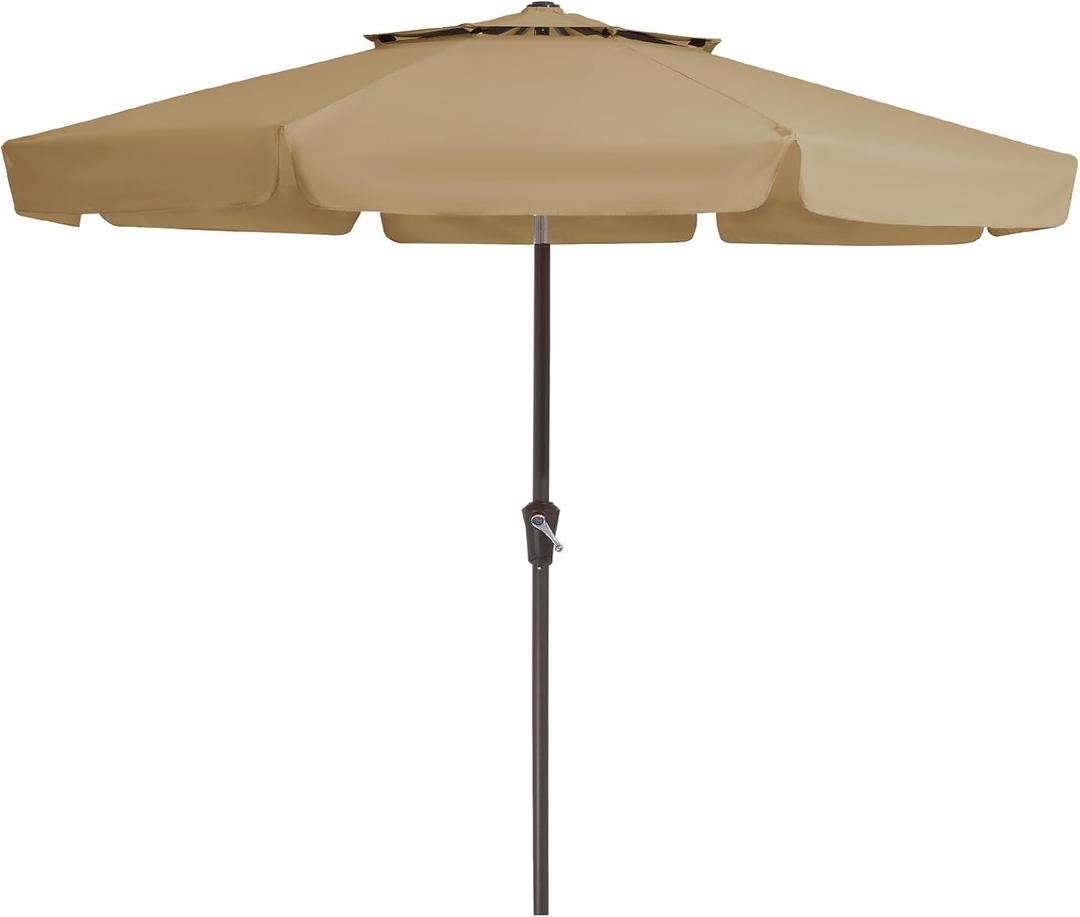 JEAREY 9' 2-Tiers Patio Umbrellas Outdoor Market Table Umbrella w/Push Button Tilt/Crank, 8 Sturdy Ribs, UV Protection Waterproof Sunproof(Sand)