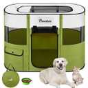 Pawaboy (236)Portable Pet Hutch Foldable Dog Play Pen with Waterproof Oxford, Cat Pen with Travel Bag, Foldable Bowl, Indoor Outdoor Use for Puppies, Cats, Rabbits, Green, L