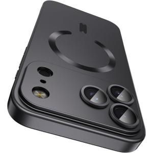 Magnetic for iPhone 17 Pro Case [Compatible with MagSafe][Built-in Camera Lens Protector] Slim Thin Soft Silicone Bumper Shockproof Metallic Luster Phone Case (Black)