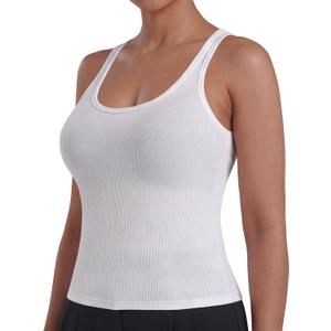 Sunzel Womens Ribbed Racerback Tank Top, Fitted Sleeveless Lyocell (White, L)