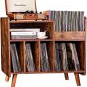 Record Player Stand, Large Record Player Table Cabinet with Open Vinyl Storage and Display Shelf Holds up to 250 Albums, Mid Century Wood Turntable for Living Room, Bedroom (Brown)
