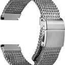 REZERO Stainless Steel Watch Bands for Men, 316L Milanese Mesh Watch Straps, Brushed Matte Watch Bracelets, Metal Watch Band Replacements Silver/Black - 19mm 20mm 21mm 22mm 24mm (Silver - Upgraded Clasp)