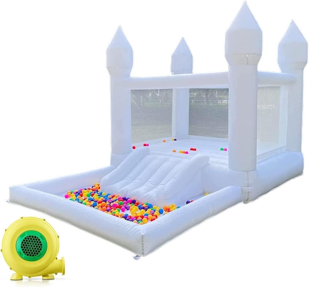 iLink-outer White Bounce House for Kids - 13x8x8FT Oxford White Bouncy House with Slide & Ball Pit, Perfect for Parties & Events,Safe and Fun for All Ages