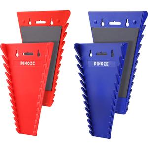 4-Piece Magnetic Wrench Organizer, 48-Slot Wrench Rack Tool Trays, Durable ABS Wrench Holder for Tool Box Drawer Chest, SAE (1/4" to 1-1/16") & Metric (6 to 24mm), Red/Blue
