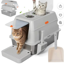 Maxdot Stainless Steel Litter Box with Lid, XL Large Enclosed Metal Cat Litter Box with Scoop and Mat, Front Entry Top Exit, Odor Control, Non-Sticky, Easy to Clean, 23.6 x 15.7 x 15.7 Inches