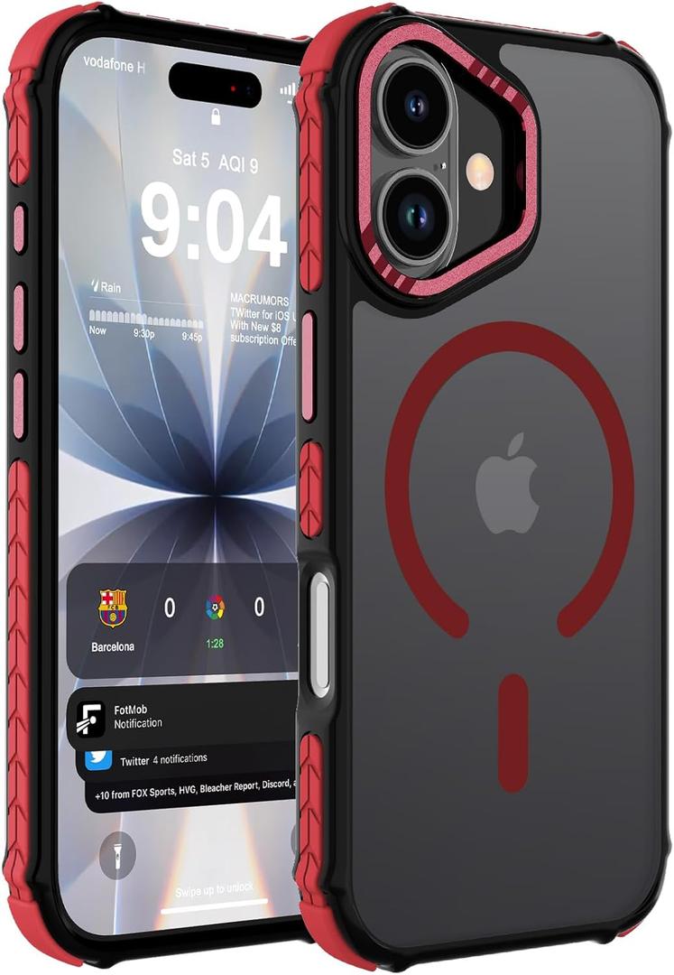 DEERLAMN Strong Magnetic Case for iPhone 17 6.3-Inch,[Compatible with Magsafe][Military Grade Drop Protection] Translucent Matte Shockproof Protective Phone Cover-Frosted Red
