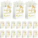 50 Pcs Wedding Gift Bags Bridal Welcome Bags with Ribbons Tissue Paper Wedding Favor Gold Foil Bags Thank You Gift Bags with Handles for Guest Birthday Party Baby Shower, 8 x 4.5 x 10 Inch (White)